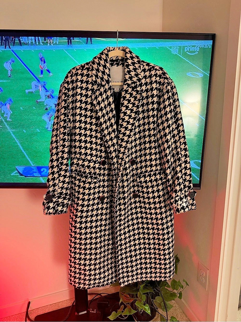 Free People Black and White Overcoat size M